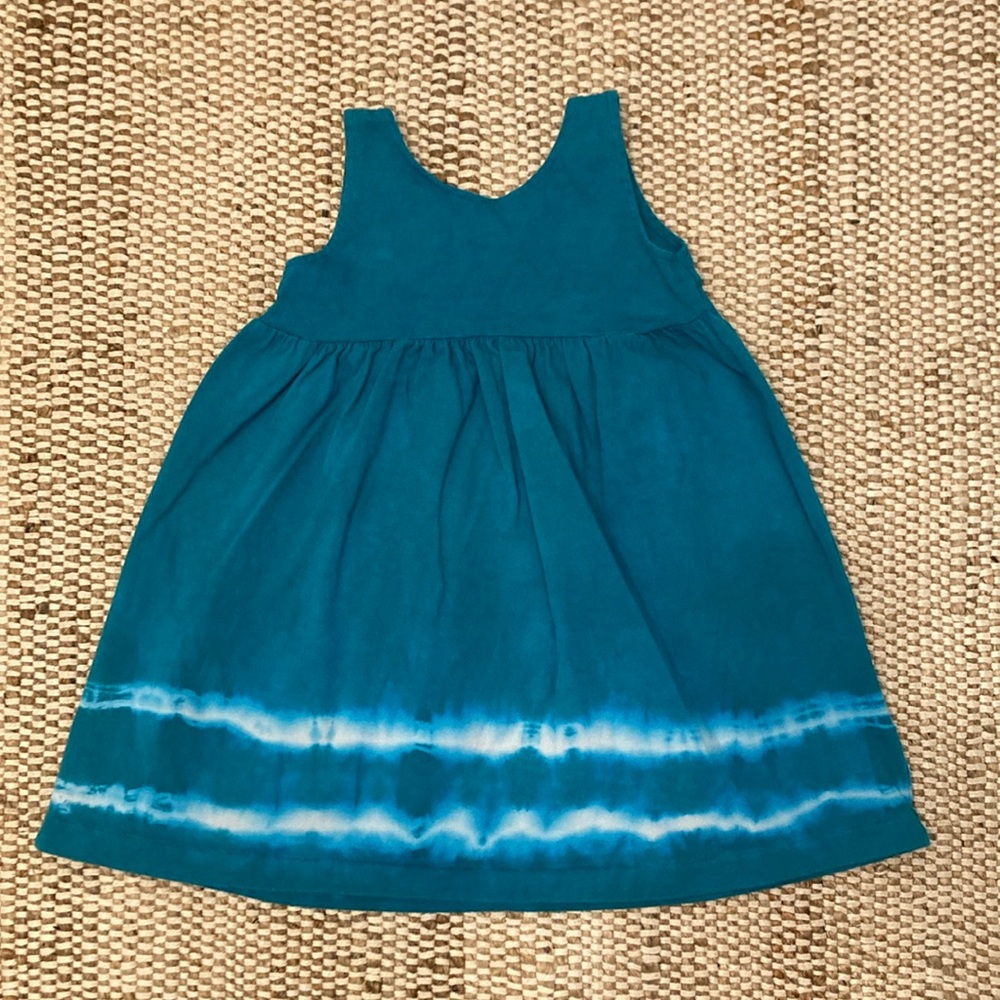 Vintage Tie Dye Teal & White Toddler Girl Dress Size 18 mo Empire Waist Jumper